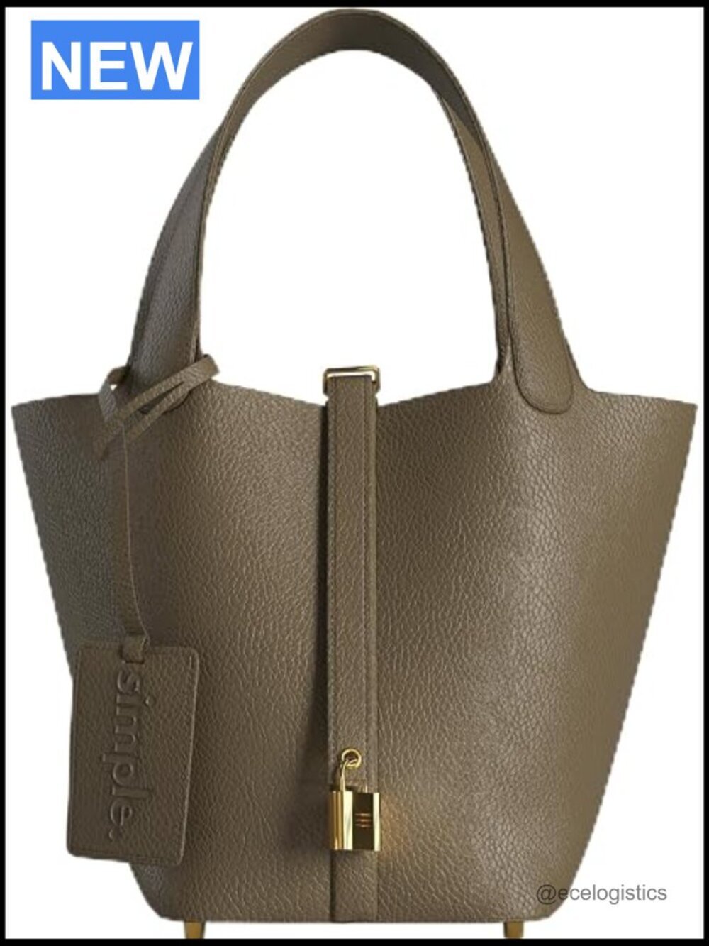 Mini Bucket Tote Handbag Lock Accent Gold Hardware Crossbody